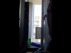 johnholmesjunior caught in sunny daytime jerk off while door open and neighbours watch him shoot
