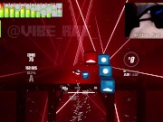 Preview 2 of Hards Free Ejaculation Playing BeatSaber with the Monster Nobra Twincharger Vibrator (bass nipple)