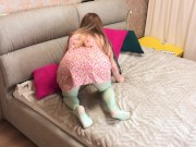 Preview 1 of Brazenly Fucked Step Mom in Blue Pantyhose while she was Stuck in the Bed - Russian Amateur with Dia