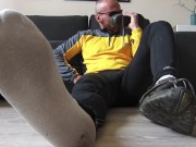 Preview 1 of Man's scent (6) - showing off my feet and smelling my socks.