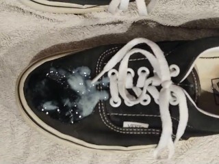 Fucking my GF's Black Authentic Vans and Shooting a Big Load of Semen on them