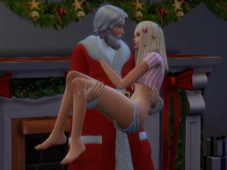 圣诞老人与在壁炉旁等他的年轻金发女郎发生性关系