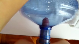 could not resist and passionately fucked a water cooler! big cock and bootle cumshot