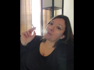 exclusive, vertical video, big tits, smoking milf