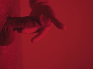 Nurse in rubber gloves jerking off my cock. Handjob by the doctor at the gloryhole in club