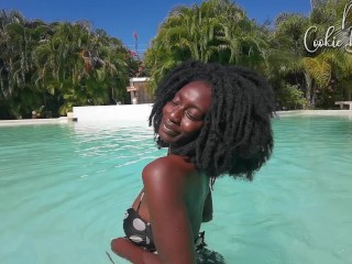 Black Model, Chilling at the Poolside before Photoshoot (Hot Chocolate Pussy)