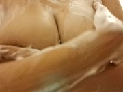 Preview 4 of Big Boobs in foam close up