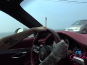 Preview 1 of Fun drive along the coast with hairy pornstar Pearl Sage who gets her pussy touched and ready for a