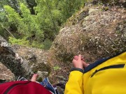 Preview 4 of Two tight streams of urine cross in the mountains. Pissing outdoor UHD 4K video