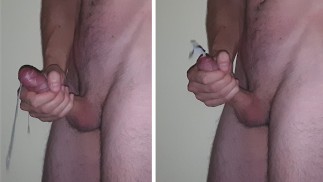 Подтянутый Парень Испытывает Оргазм Стоя, Сперма Падает С Пола Звуки, Стоны И Тяжелое Дыхание