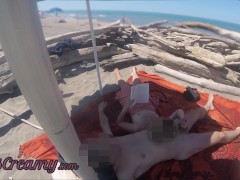 Risky Public Handjob on the Canary Beach Caught reading a book - MissCreamy
