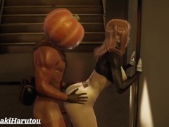 Cute Redhead Girl Cheats Her Boyfriend With Pumpkin Man at Halloween Party - 3D Hentai (Uncensored)