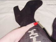 Preview 3 of Feet teasing in tall boots then showing my thong and pussy!