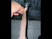 Preview 3 of Foreskin fetish pissing at the gym bathroom wall fetish Foreskin pull pissing foreskin play while