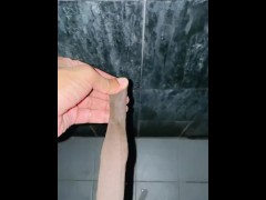 Video Foreskin fetish pissing at the gym bathroom wall fetish Foreskin pull pissing foreskin play while