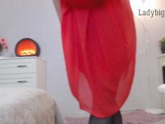 Amazing model stripdance in red dress heels & stockings topless tease