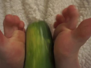 simulating footjob with an huge zucchini by a virgin cute girl