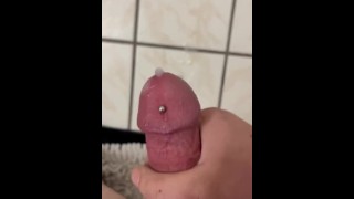 Pierced and Tattooed Cock Covers Bathroom Floor in CUM