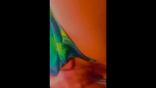 Horny babe moans while cumming on glass toy