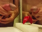 Preview 1 of Jerking off on a heart shaped love, cumshot a lot of cum from a big cock by an handjob.
