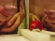 Preview 2 of Jerking off on a heart shaped love, cumshot a lot of cum from a big cock by an handjob.