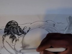 Putting just the tip in her juicy fat pussy drawing