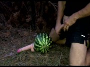 Preview 4 of Fucked a WATERMELON in the Forest with two DICKS!!!! Crazy gay porn!!!