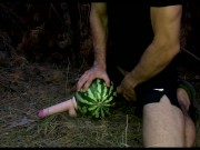 Preview 5 of Fucked a WATERMELON in the Forest with two DICKS!!!! Crazy gay porn!!!