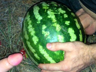 Fucked a WATERMELON in the Forest with two DICKS!!!! Crazy Gay Porn!!!