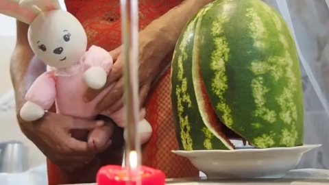 3 happy in red with watermelon and bunny4eyes