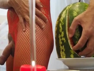 3 happy in red with watermelon and bunny4eyes