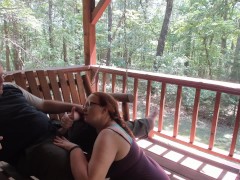 Outdoor Porch Swinging Blow Job and Pussy Licking with Ginger MILF Wife With Long Braided Hair