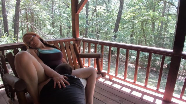 Outdoor Porch Swinging Blow Job and Pussy Licking with Ginger MILF Wife With Long Braided Hair