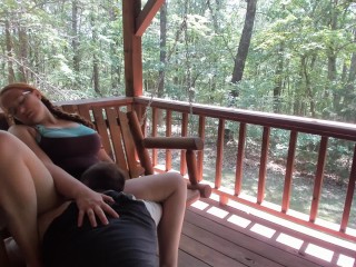 Outdoor Porch Swinging Blow Job and Pussy Licking with Ginger MILF Wife with Long Braided Hair