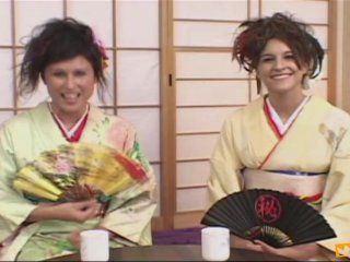 Two babes get their shaved pussies drilled and creampied by two Japanese men