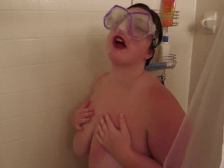 Teen BBW takes a shower with a snorkel mask