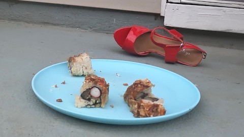 Stomping on sushi in heels