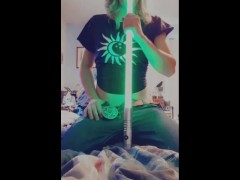 Slutty trans bitch craves cock-fucks and sucks lightsaber