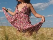 Preview 2 of NO PANTIES n Playful Mood in Grain Fields # Up dress BUTT PLUG only