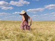Preview 3 of NO PANTIES n Playful Mood in Grain Fields # Up dress BUTT PLUG only