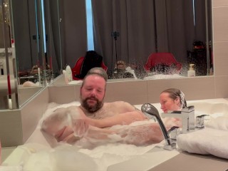 Enjoying a nice relaxing bubble bath soak in the jacuzzi with my voluptuous vixen