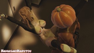Busty Redhead Girl is Tied Up For Her Boyfriend But Pumpkin Man Finds Her First and Fucks Her Hard