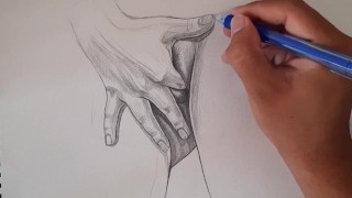 masturbatie op het bed vingeren _ vrouwelijke figuur tekening