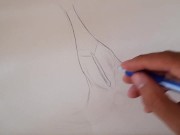 Preview 1 of Watch her big natural Cute girl picks up hidden finger drawing