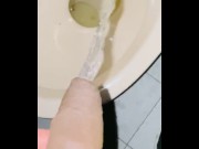 Preview 2 of Uncut cock foreskin touch pissing at the gym bathroom best hot long foreskin piss