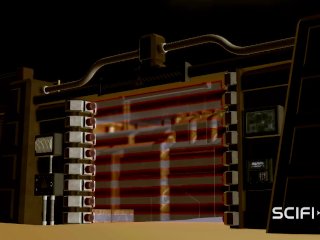 Sci-fi BDSM in the bunker with a sexy young cuffed blonde with many boobs