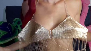 Off Comes The Golden Bra To Play With Perfect Nipples
