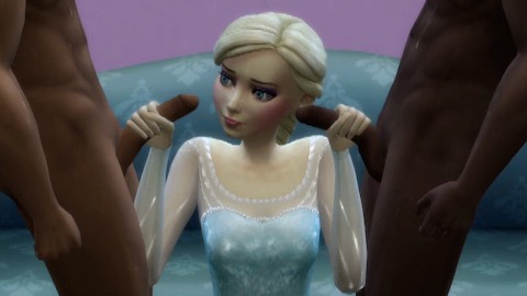Elsa Frozen doing interracial Gangbang