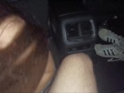 Preview 4 of Schoolgirl sucks cock in car in public, risky blowjob and shows her tits risky, legal age, teen
