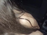Preview 5 of Schoolgirl sucks cock in car in public, risky blowjob and shows her tits risky, legal age, teen
